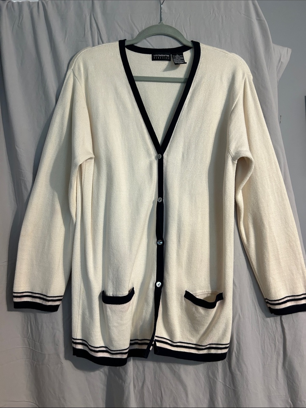 Liz Claiborne Cream Cardigan with Black Trim